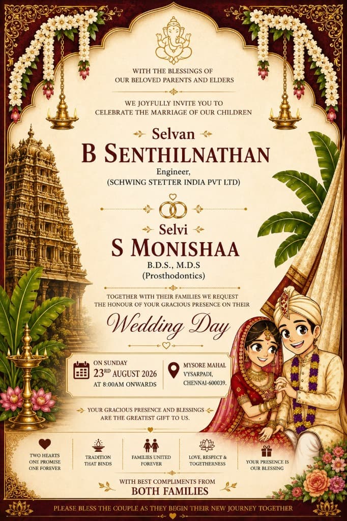 Ancient Gopuram & Illustrated Couple